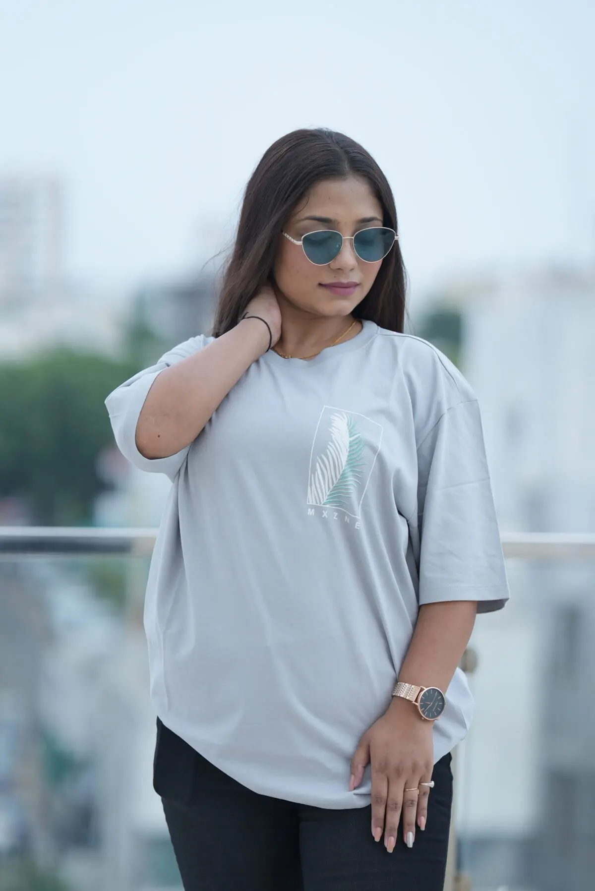 Urban Dusty Grey downshoulder Tee  - Breezy Comfort & Style