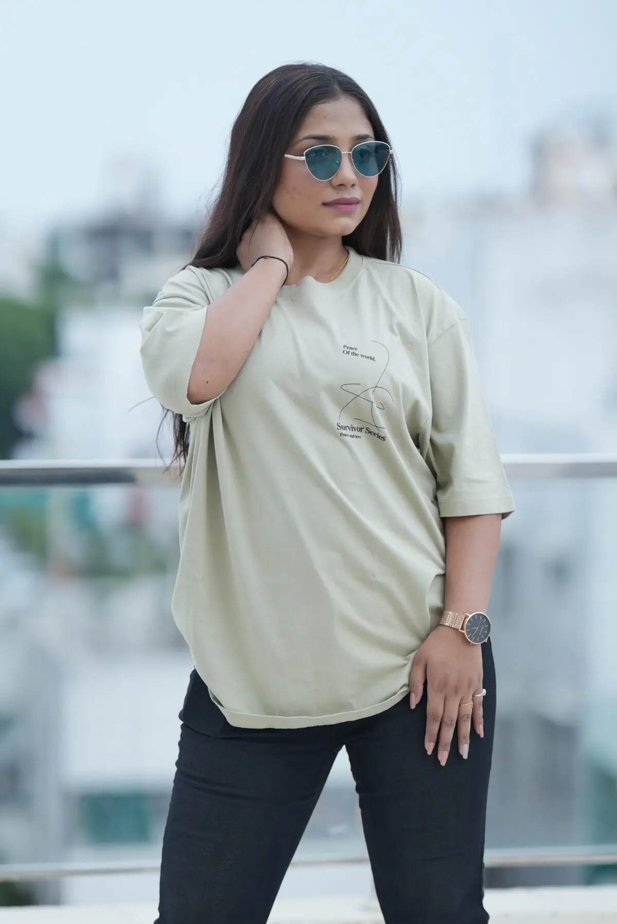 Chic Dusty Green downshoulder Tee - Effortless Cool & Comfort