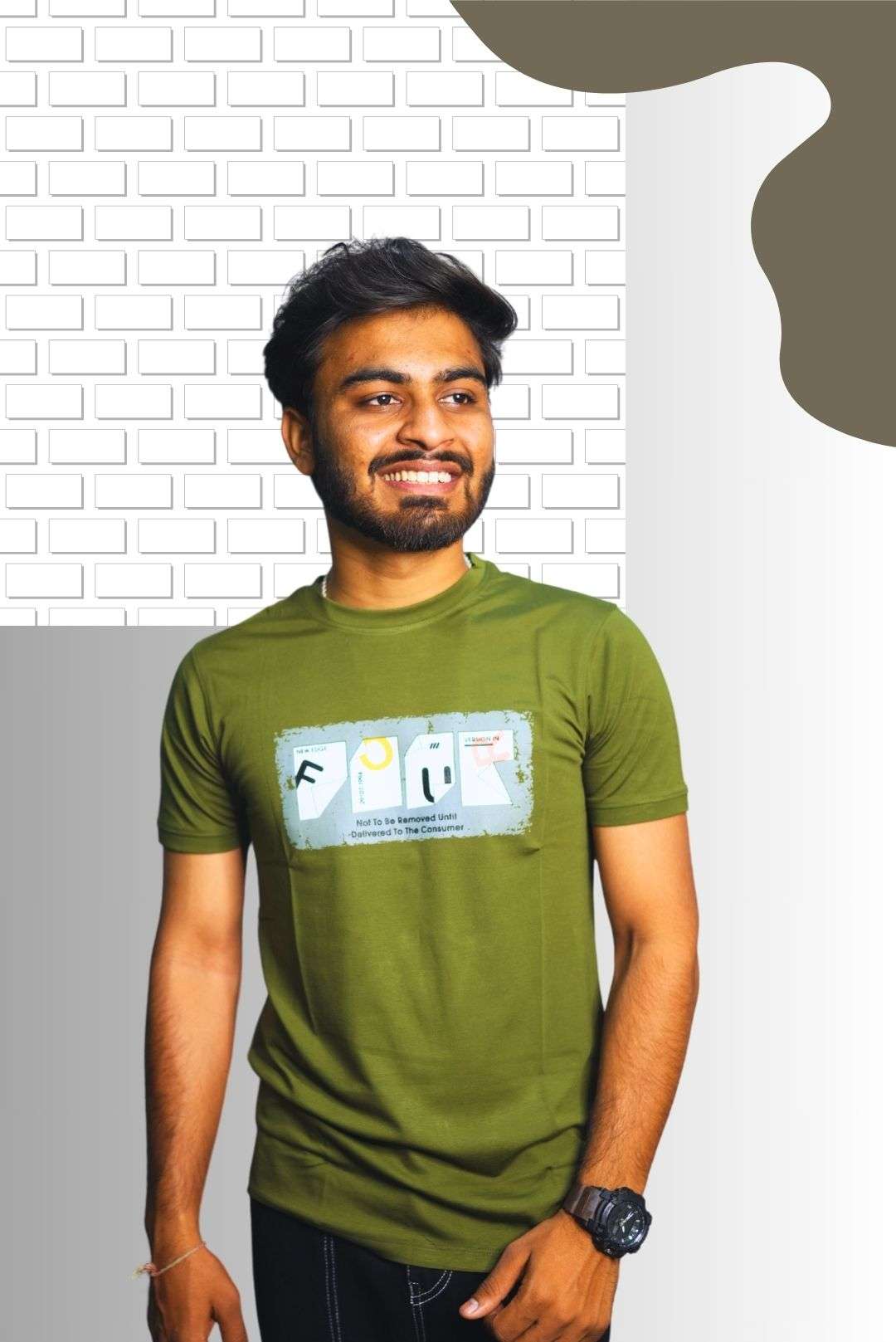 Olive Green Unisex Casual & Stylish Print T-Shirt brg-finery (3)