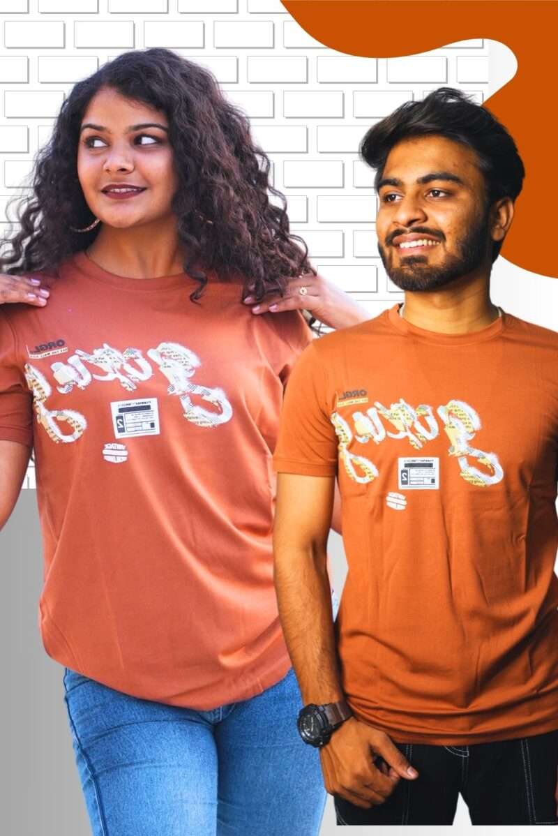 Orange Unisex Newspaper Print T-Shirt-brg-finery (1)