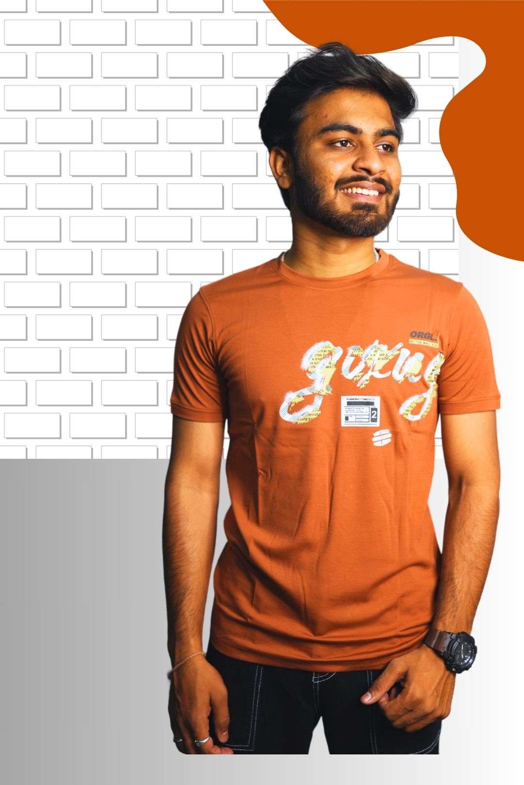 Orange Unisex Newspaper Print T-Shirt-brg-finery (3)